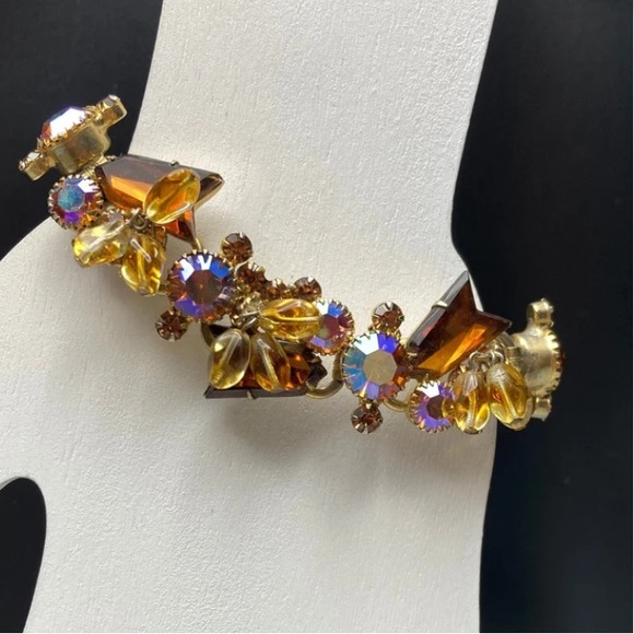 Amazing Vintage 50s Delizza and Elster Bracelet Topaz and Borealis - Picture 2 of 6